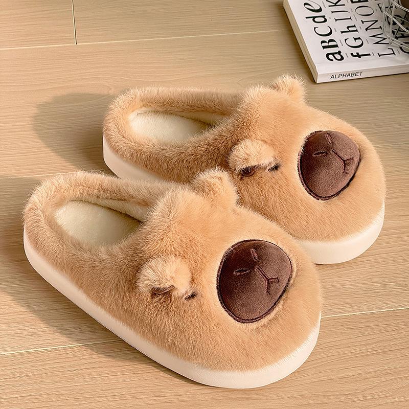 New Cartoon Kapibara Warm and Wear-resistant EVA Large White Bottom Cotton Slippers Soft Home