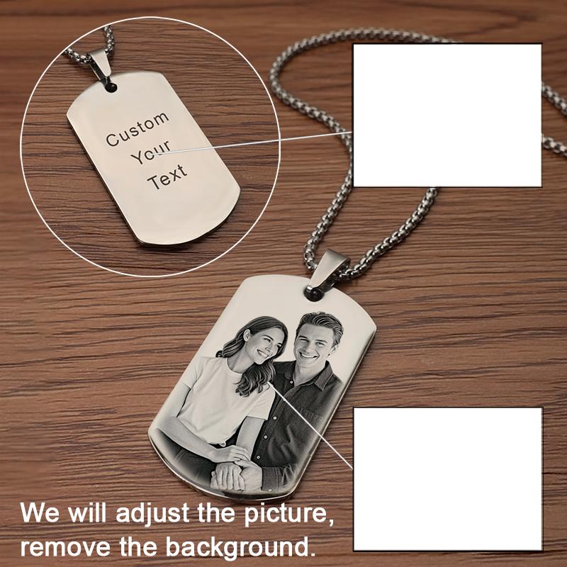 Pendentif Collier Personnalisé Photo et Message Porte-clés Plaque militaire, Collier Gravé avec Photo Cadeaux de Noël