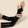 Elastic Patent Leather Black Gloves Cloth Women Gloves Fashion Hook Finger Long Gloves  Party