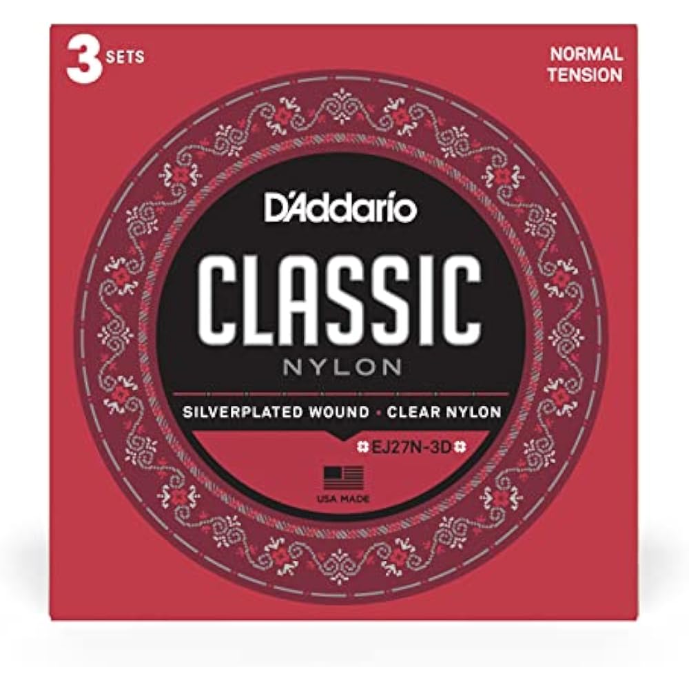 D Addario Daddario Classical Guitar Strings Sliverplated Wound Clear Nylon Normal Tension EJ27N-3...