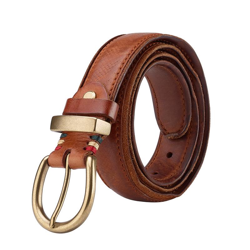 Herren-Retro-Gürtel aus echtem Leder, handgenähtes Rindsleder, vielseitiger koreanischer Trend für Jeans