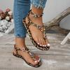 Women's 2026 New Leopard Print Gem Decor Toe-Post Sandals Wild Fashion Beach Vacation Casual Summer Shoes
