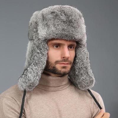 Rabbit Fur Lei Feng Hat Men's Winter Fur Hat Thickened Outdoor Warm Ear Protection Middle-aged and Elderly Cotton Hat