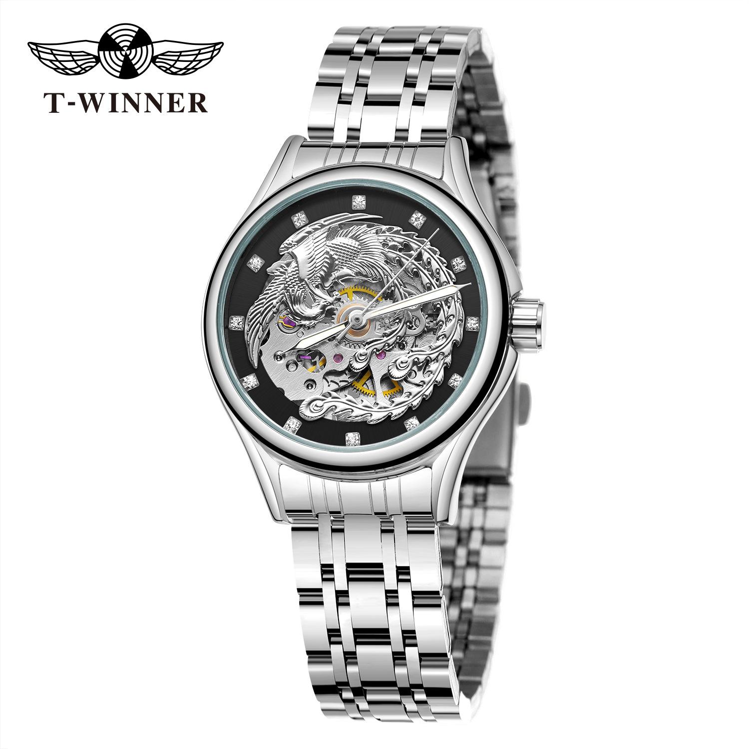 

T-Winner Модные женские модные повседневные автоматические механические часы Phoenix Hollow