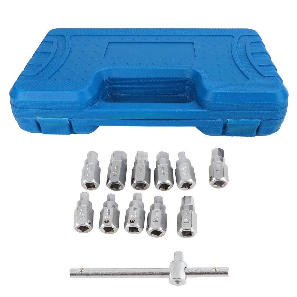 12 Pcs Drain Plug Key Socket Set Axle Oil Sump Spanner Wrench Steel Car Repair Tools for Engine Gear Box