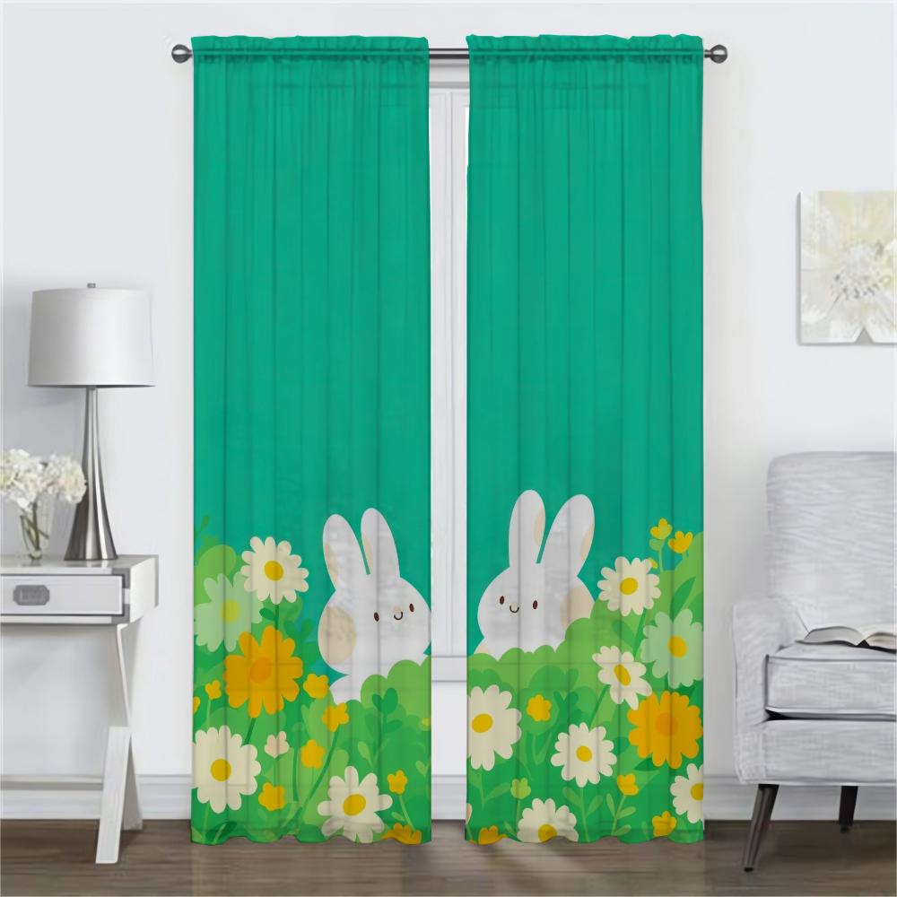 Colorful Bunny Curtains for Living Room Curtain Shades Halloween Decoration Partition Home Interior Curtains 2 Pieces Kitchen