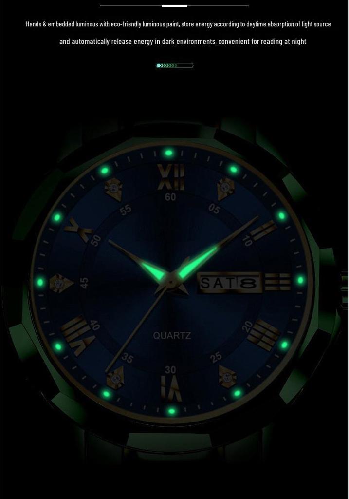Men's Luminous Waterproof Quartz Watch with English-Chinese Calendar and Rhombus Case