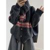 Fair Island Jacquard Cardigan Sweater Women's Scarf Autumn and Winter Loose Warm Knitted Jacket Two-piece Set