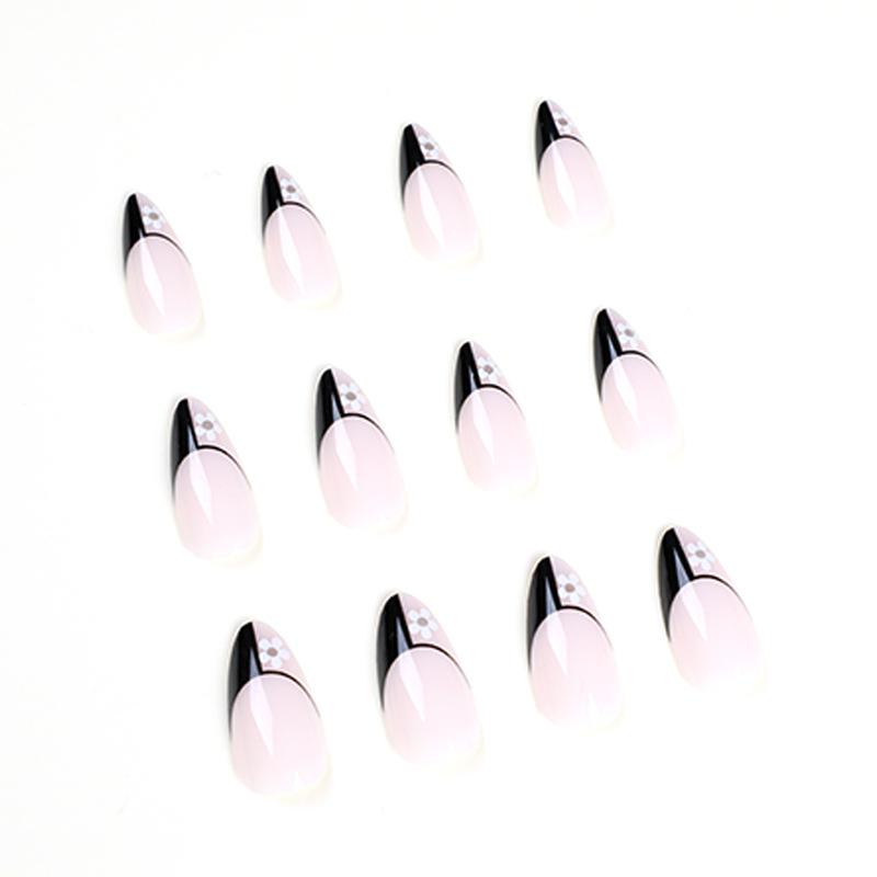 Náplast na falešné nehty Francouzské nehtové umění Černá Zlatá Květinová náplast na nehty Připevňovací nehty Nehtové umění