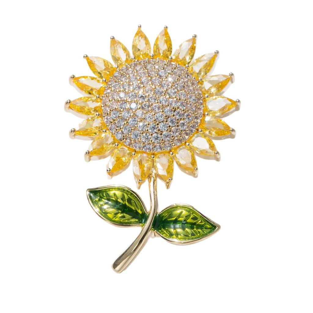 Silver Sunflower Championship Brooch: High-End Zircon Corsage Pin, Perfect for Students