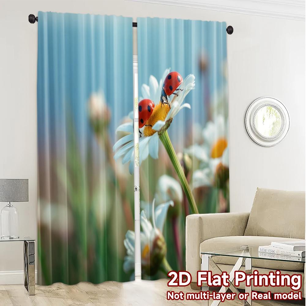2pcs, 2D FLAT PRINTING Curtains (Without Rod Ladybugs Bloom Modern Window Curtain Polyester Curtains Festive Perfect for