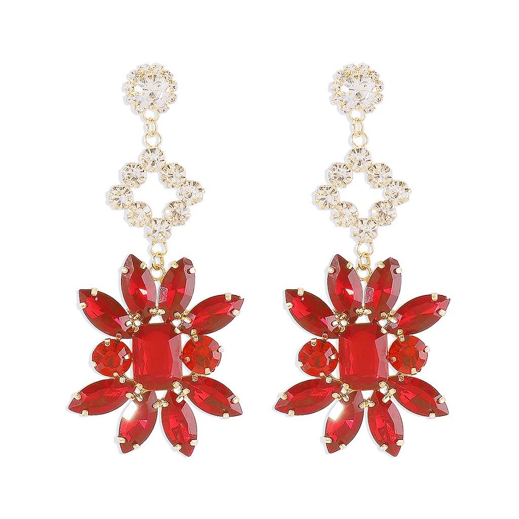 E11683 Floral Vintage Earrings Exaggerated Geometric Design Alloy With Rhinestones For Women