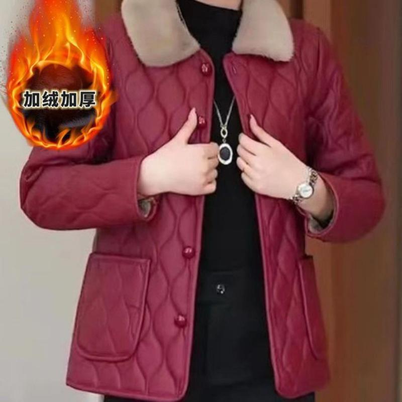 Leave-in Leather Jacket Medium and Old Mother Clothing Autumn and Winter New Models Fleece Thickened Loose Large Size Cotton Clothing Leather Jacket