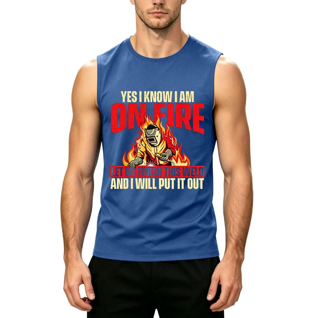 Men's Sleeveless Casual Tank Top Labor Day Print Crew Neck Lightweight Summer Workout Shirt