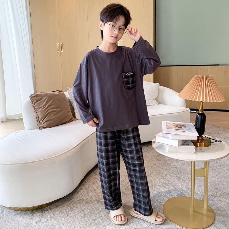 

Пижама для мальчиков класса А из чистого хлопка 2025 - Новый весенне-осенний комплект домашней одежды для больших мальчиков 130 cm темно-серого