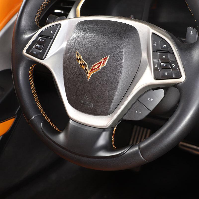 ABS Carbon Fiber/Red For Chevrolet Corvette C7 2014- Car Steering Wheel Cover Trim Sticker Interior Car Accessory