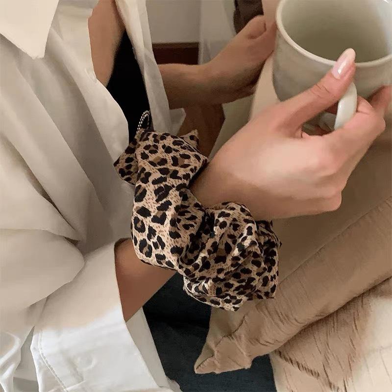 Leopard Print Large Intestine Hair Band for Women, 2025 New Style Low Ball Hair Rope, High Elastic Headband, Hair Rubber Band
