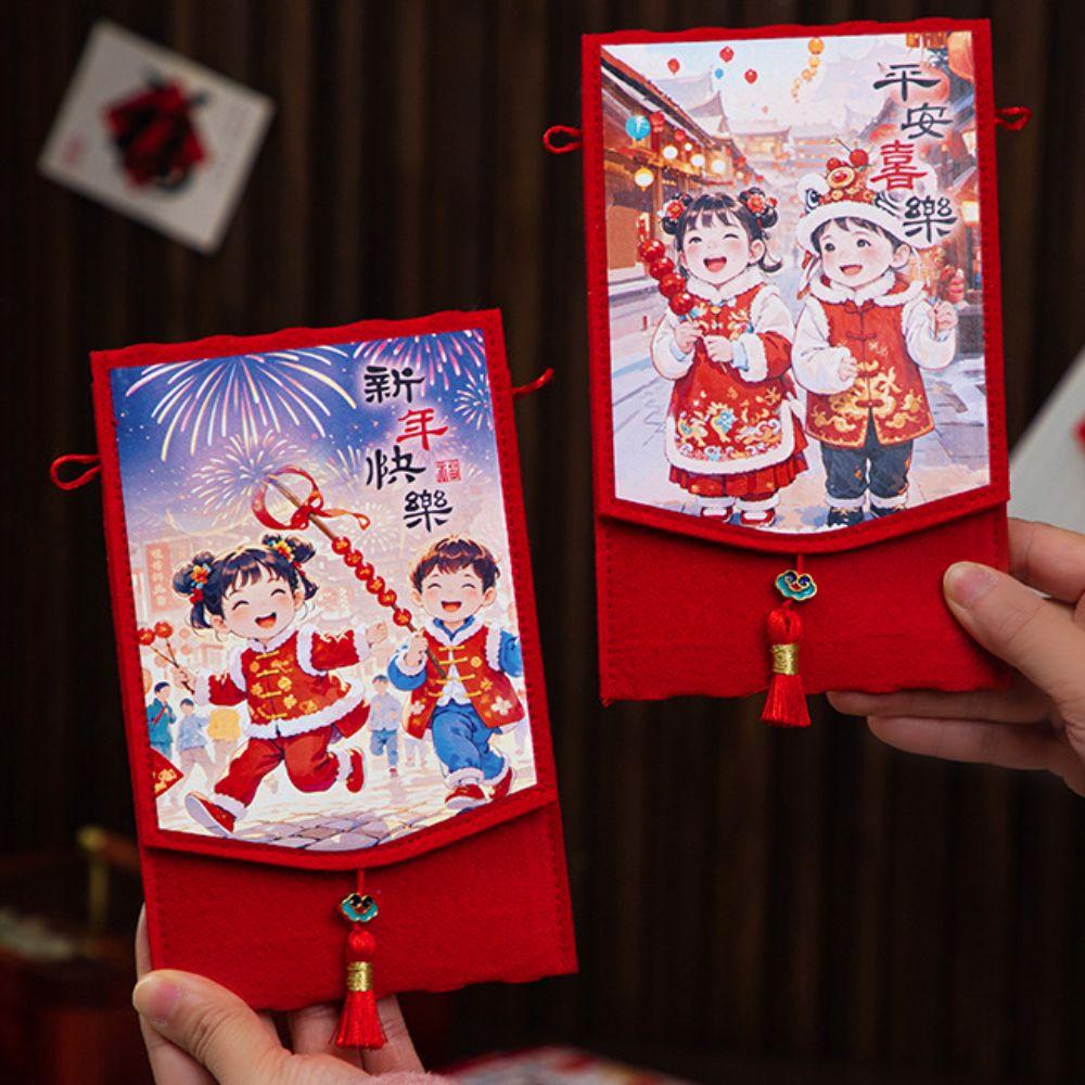 Rectangular Spring Festival Cloth Red Envelopes Traditional New Year's Blessing Bag Hongbao  Gift