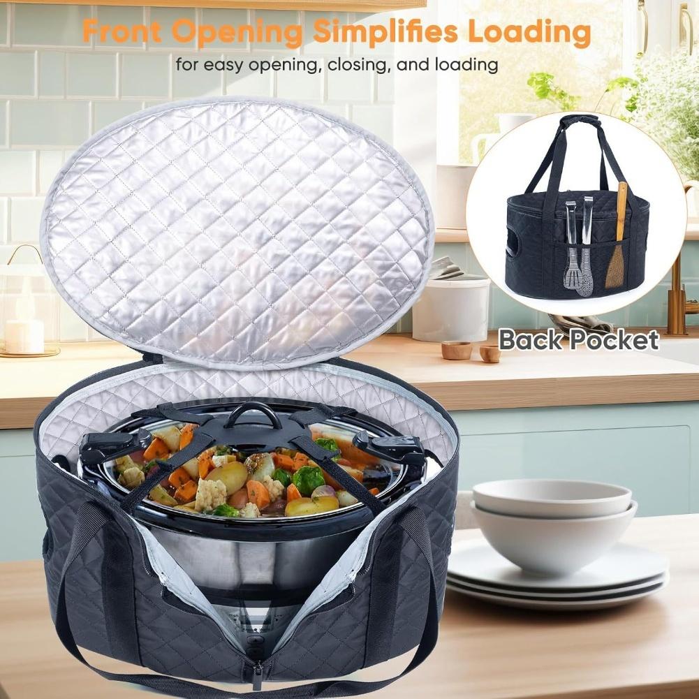 For Potlucks Slow Cooker Carrier Potluck Bag Nylon Food Transport Bag Slow Cooker Carrier Quilted Nylon Insulated Padding