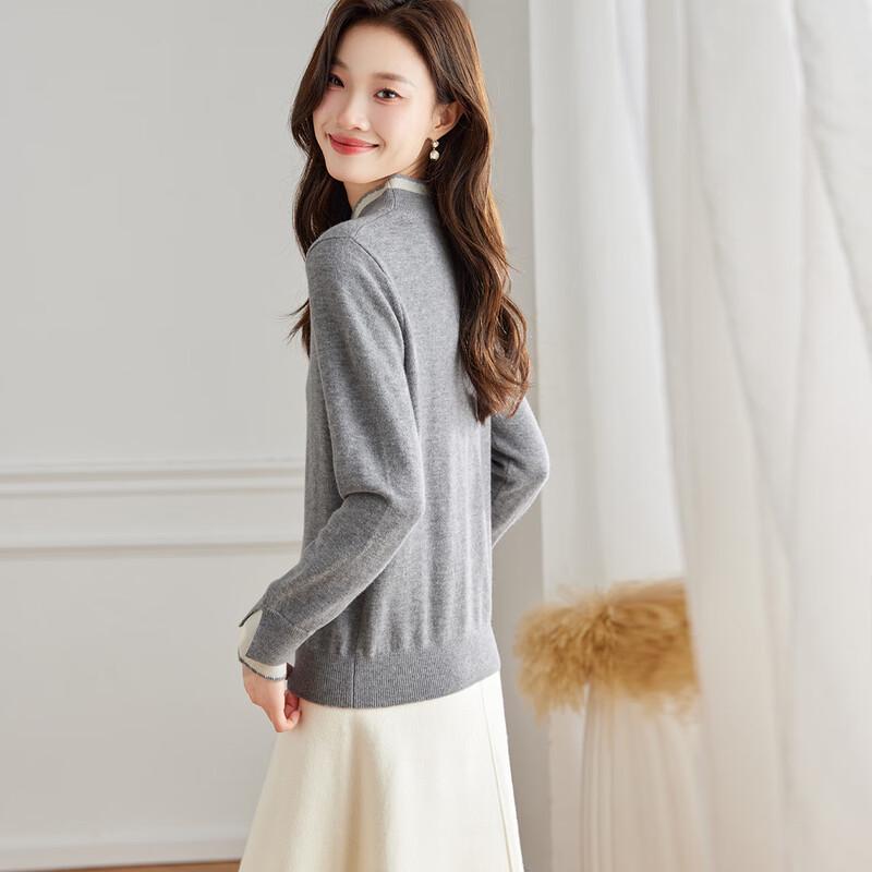 Srcr Women's Mock Neck Faux Two-Piece Pure Wool Sweater