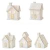 LED Light Up Porcelain Village House White Tabletop Ornaments New House Figurines  Winter Decor