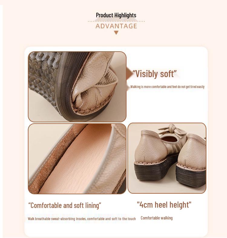 Women's Retro Ethnic Handmade Floral Cowhide Wedge Shoes with Thick Soft Sole