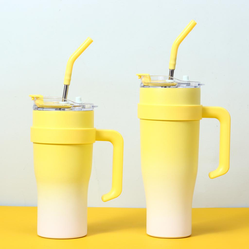 Explosion gradual change color vacuum giant thermos cup outdoor portable car straw car cup handle ice