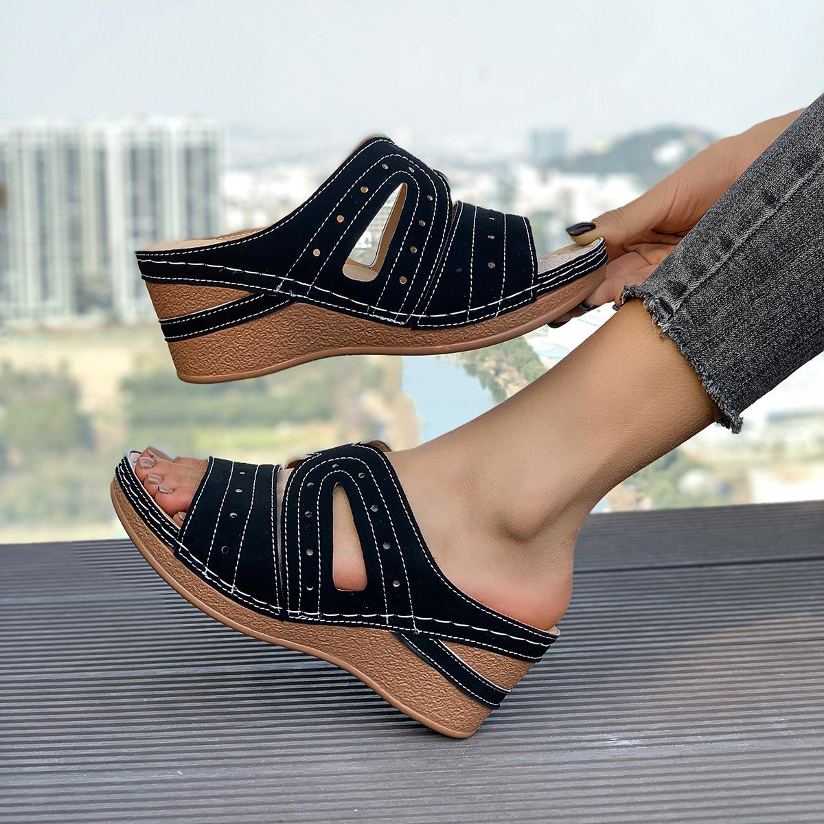 

Women s Casual Wedges Platform Slippers 2026 Summer Fashion Open Toe Sandals Vintage Anti-slip Leather Shoes Zapatos De Mujer 43 чорний