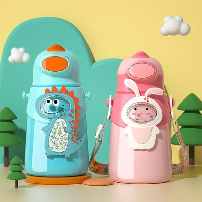 500ml Cute Thermal Water Bottle For Kids Children Dinosaur Thermos Mug With Straw 316 Stainless Steel Leak-Proof Insulated Cup