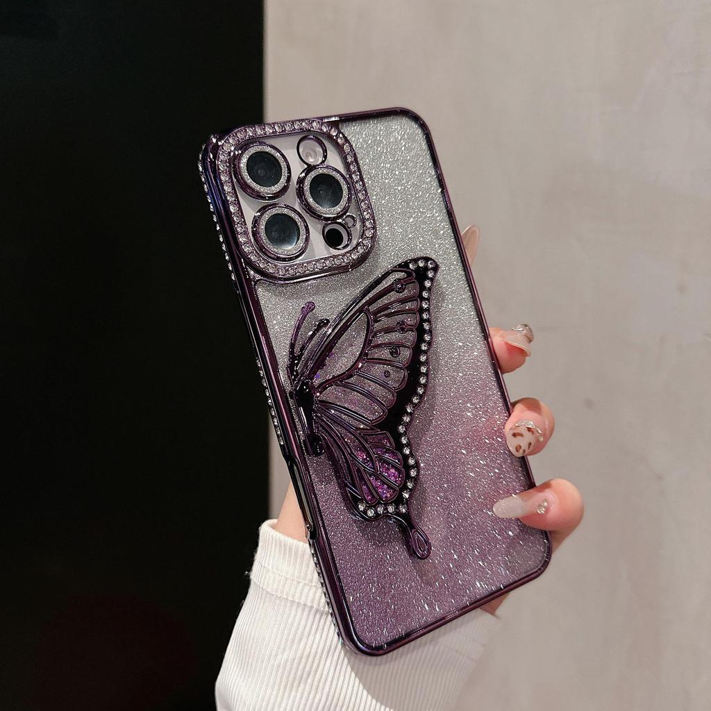 iPhone 17 Pro Max Rhinestone Case with Diamond Butterfly Stand, Drop-Proof