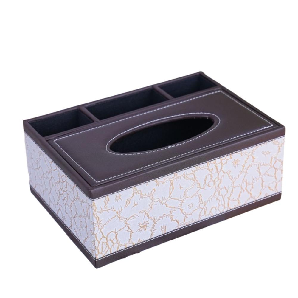 Artificial Leather Multi-functional Tissue Box Anti-moisture 4 Grid Tissue Storage Box Rectangular Tissue Paper Dispenser