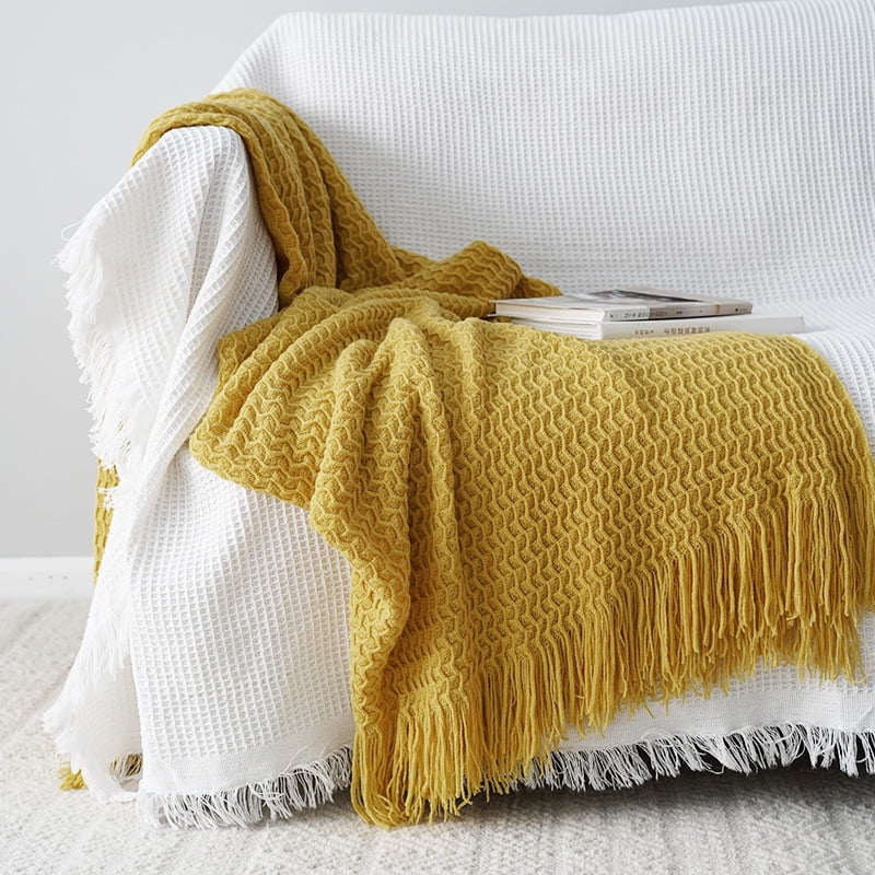 

Мягкое вязаное плед из синели в стиле бохо в деревенском стиле, уютное вязаное маленькое легкое одеяло и пледы с кисточками для домашнего декора, кровати, стула, дивана, весны(50*90 дюймов) 50×90in жёлтый