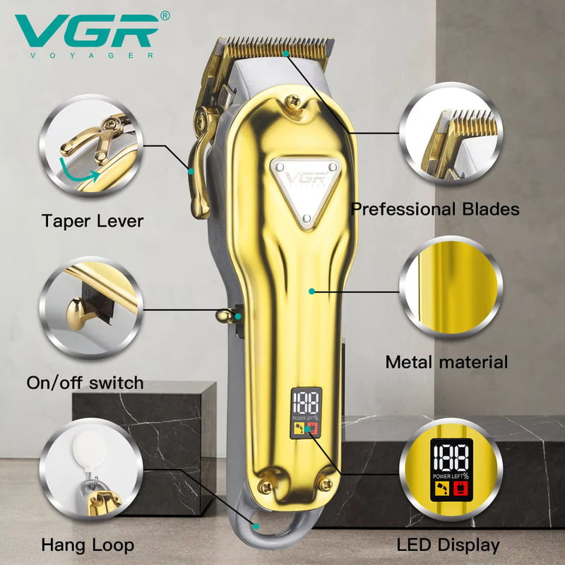 VGR V-134 Men's Professional All-metal Electric Hair Clipper with Long Battery Life  Rechargeable Stainless Steel Blade Clipper Carved Razor Shaver