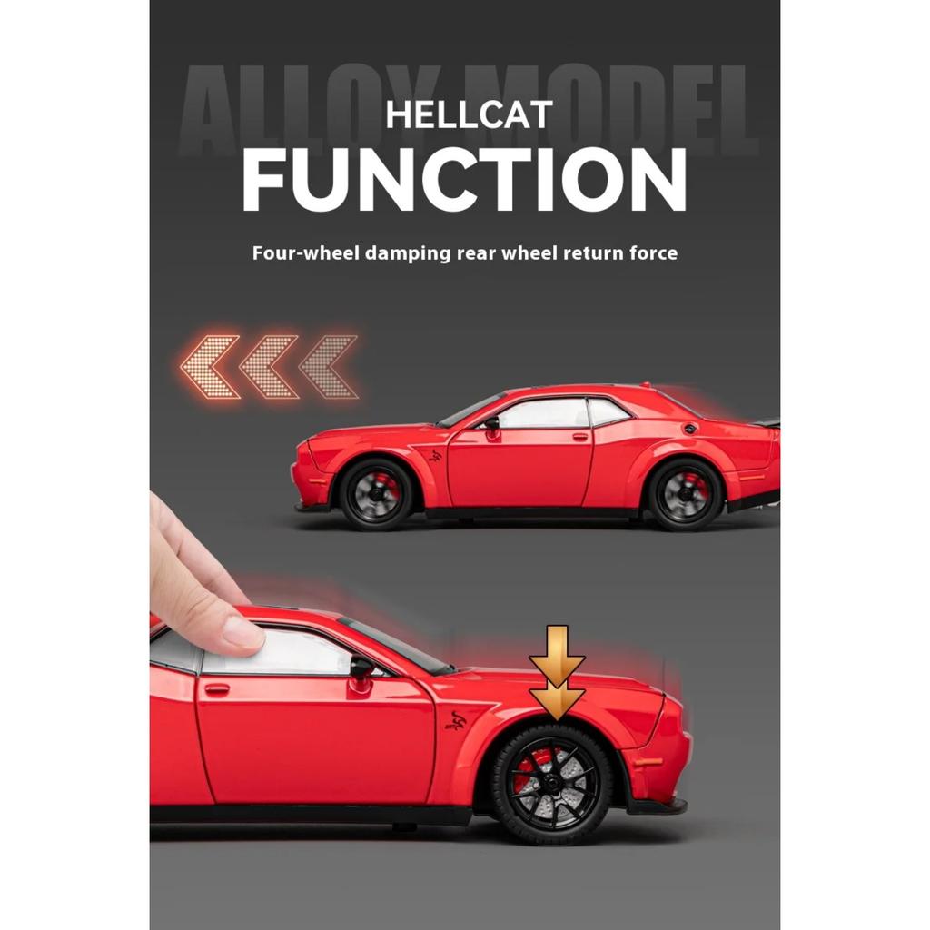 1:/24 Scale Dodge Challenger SRT Hellcat Redeye Muscle Alloy Diecast Car Model Computer Desktop DIY High Simulation Collection Ornament