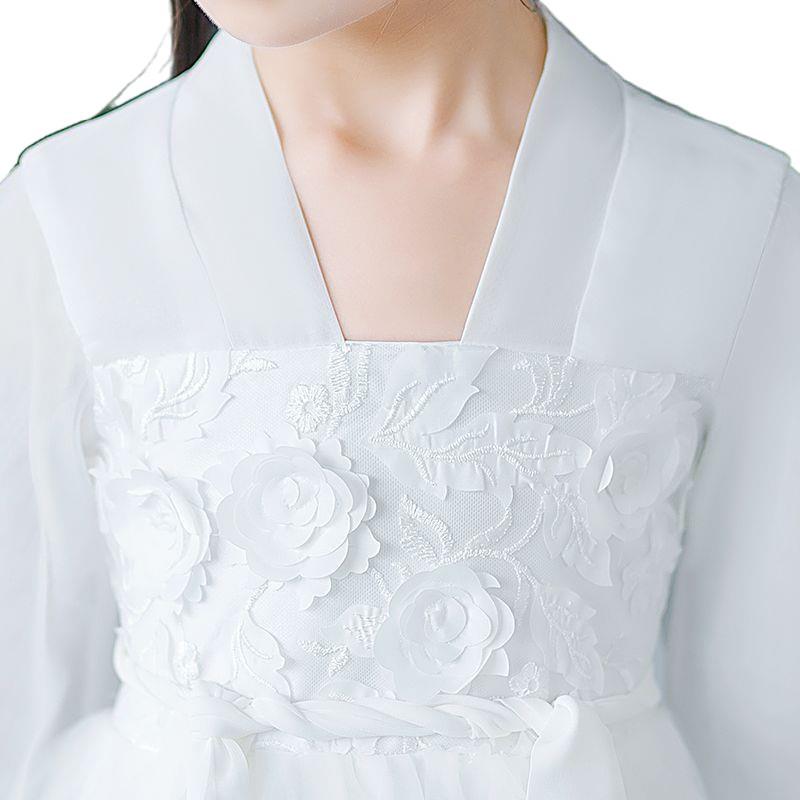 White Girls' Hanfu: New Style Ancient Chinese Fairy Dress with Flowing Guzheng Skirt for Children