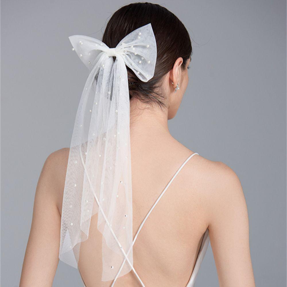 V04A Voiles de Mariée Mini Perles Nœuds Voile de Mariage Perlé avec Peigne Fleurs Filles de Communion Accessoires Fête d'Enterrement de Vie de Jeune Fille