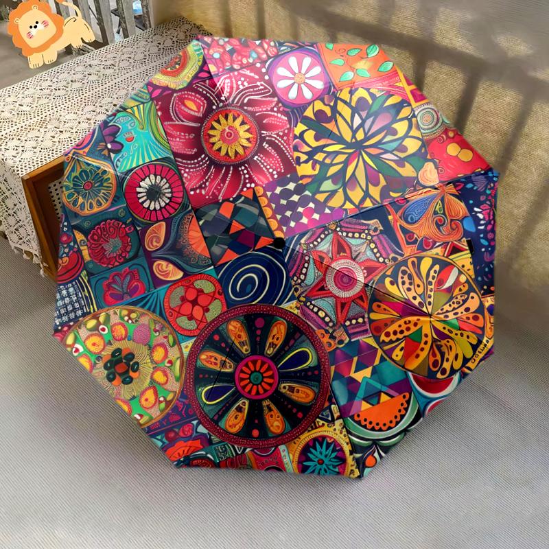 1 PC Automatic Folding Umbrella - Unique flowers Pattern, Portable & Foldable Design with 8 Ribs, Christmas Birthday Gifts