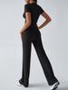 2025 Women's European & American Solid Color Round Neck Casual Fashion Set - Short Sleeve Top & Long Pants for Spring/Summer