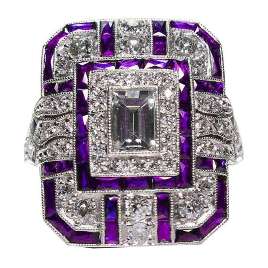 

Свадебное помолвочное женское ретро-кольцо с кубическим цирконием, инкрустированное квадратным пальцем, ювелирные изделия US 10 фиолетовый