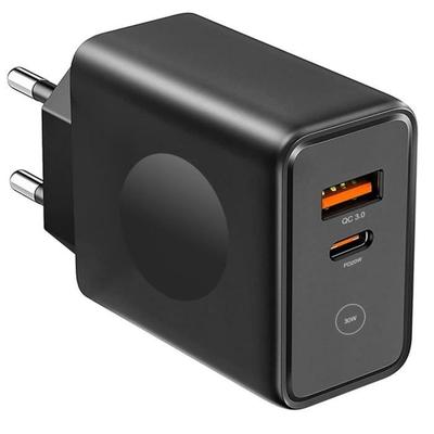 30W Fast Charger - E.F.CONNECTION - PD20W + QC 3.0 - 2 USB-C and USB-A Ports - Black