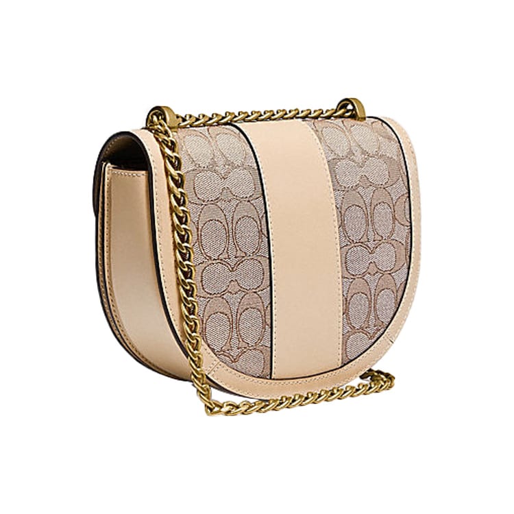 COACH Alie Canvas With Leather Saddle Bag, Shoulder Bag, Crossbody Bag Small Women's Khaki White C3464-B4SHG