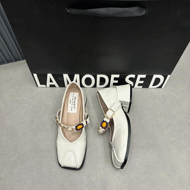 Fashion Hot Selling Shoes Woman 2025 Female Footwear Soft Square Toe New Dress On Heels Ethnic Shoes Woman Female Footwear Square To