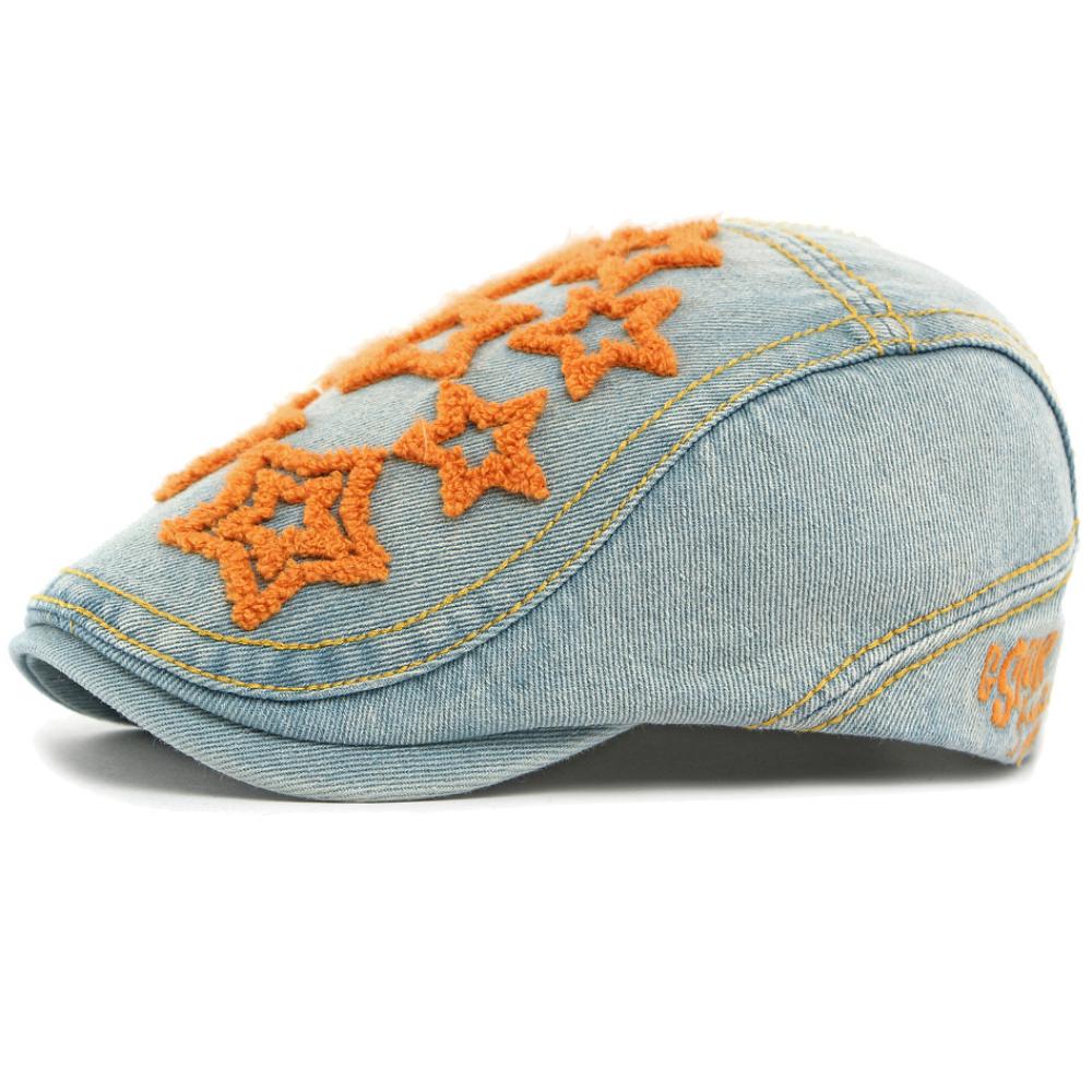 HT4932 Baskenmütze Damen Sterne Stickerei Baumwolle Denim Hut Vintage Künstler Maler Baskenmütze Herren Damen Schirmmütze Herren Baskenmützen