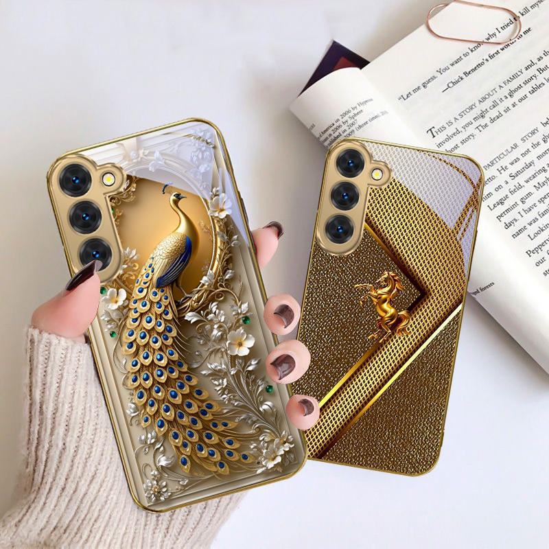 Golden horse sculpture For Samsung Galaxy S26 S20 FE S21 S22 S23 Plus S24 Ultra S25Ultra S21+ S22Plus Golden glass phone case