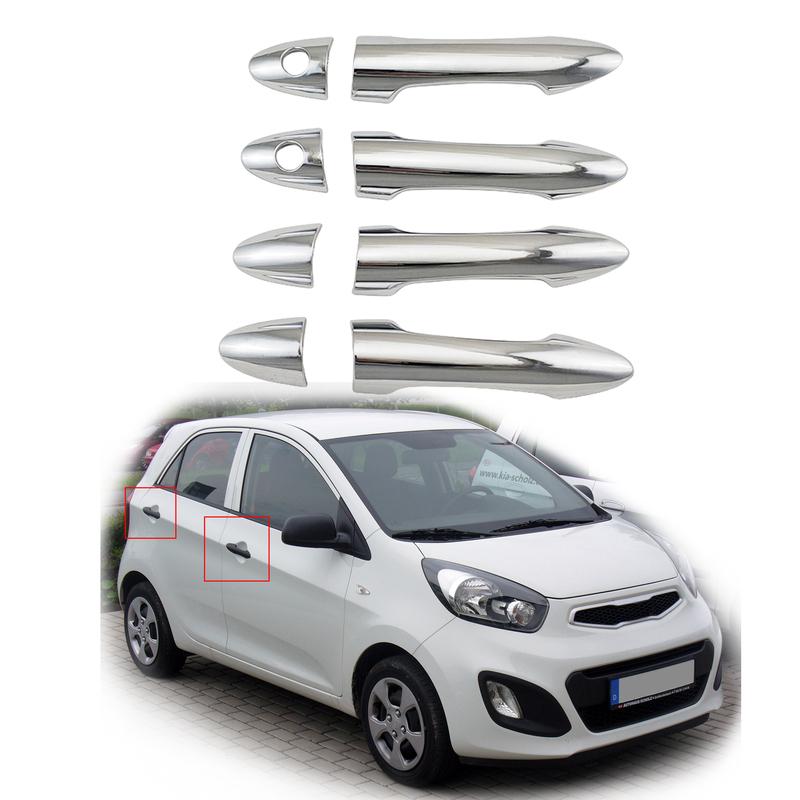 8PCS Chrome Car Accessories Plated Door Handle Bowl Cover Trim Paste Style For Kia Picanto Morning 2011 2012 2013 2014 2015