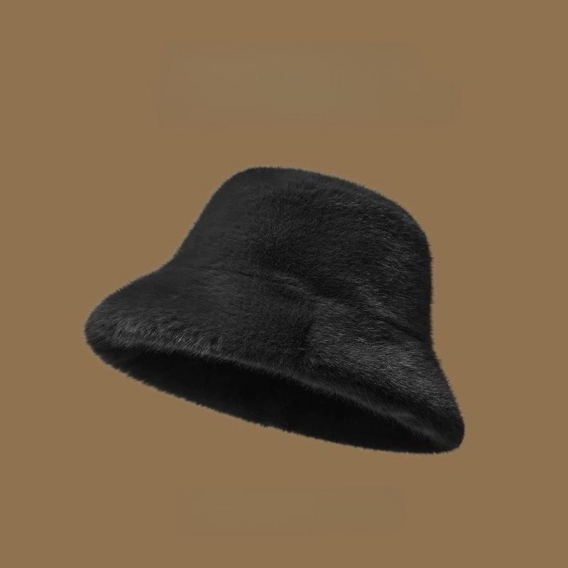 

Повсякденна пухнаста рибальська шапка з хутра Плюшева вітрозахисна жіноча панама Зимова тепла з захистом вух Однотонна панама чорний