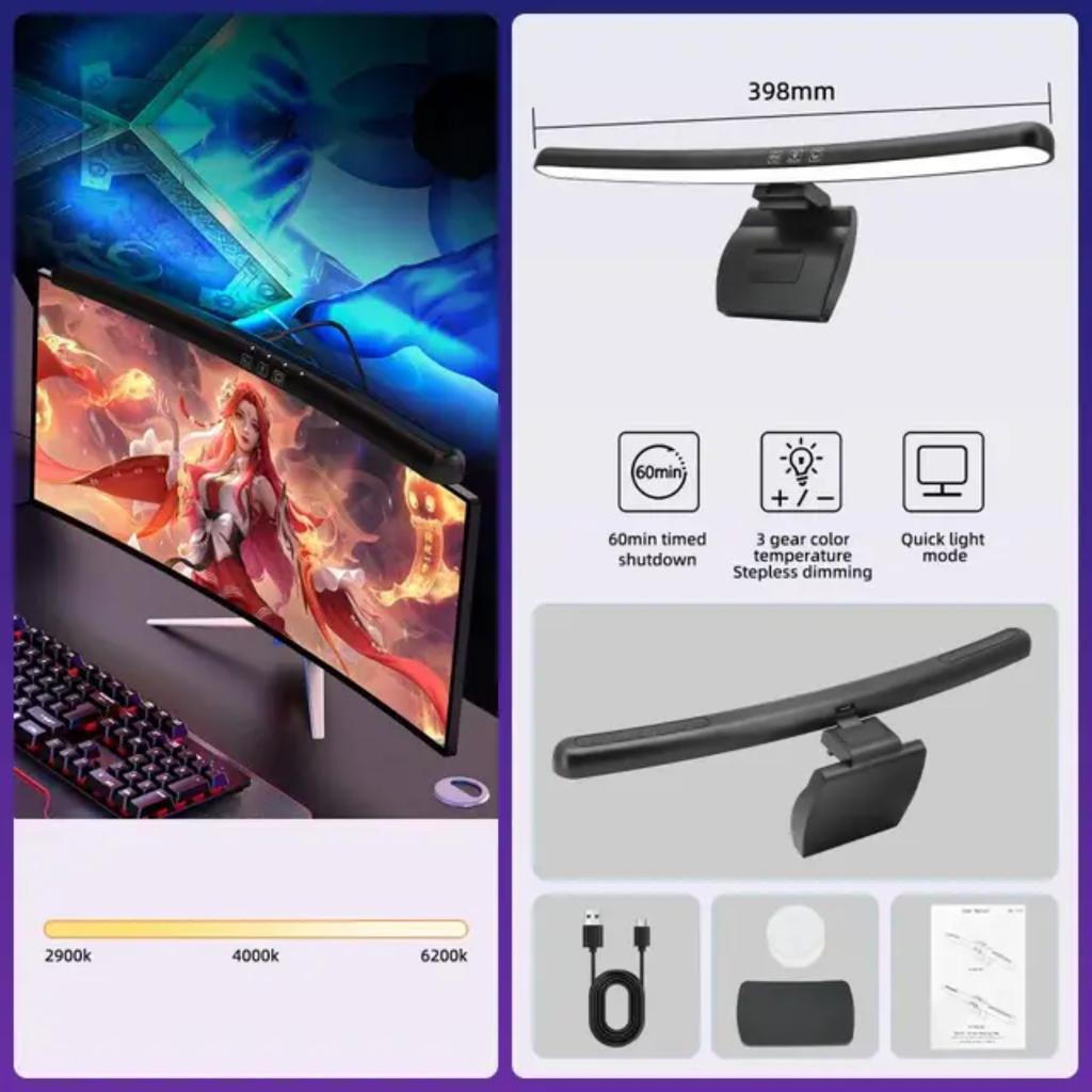 New Enhance Your Workspace with Customizable Adjustable Brightness RGB Dimmable LED Monitor Lights - Perfect Hanging Desk Lamps
