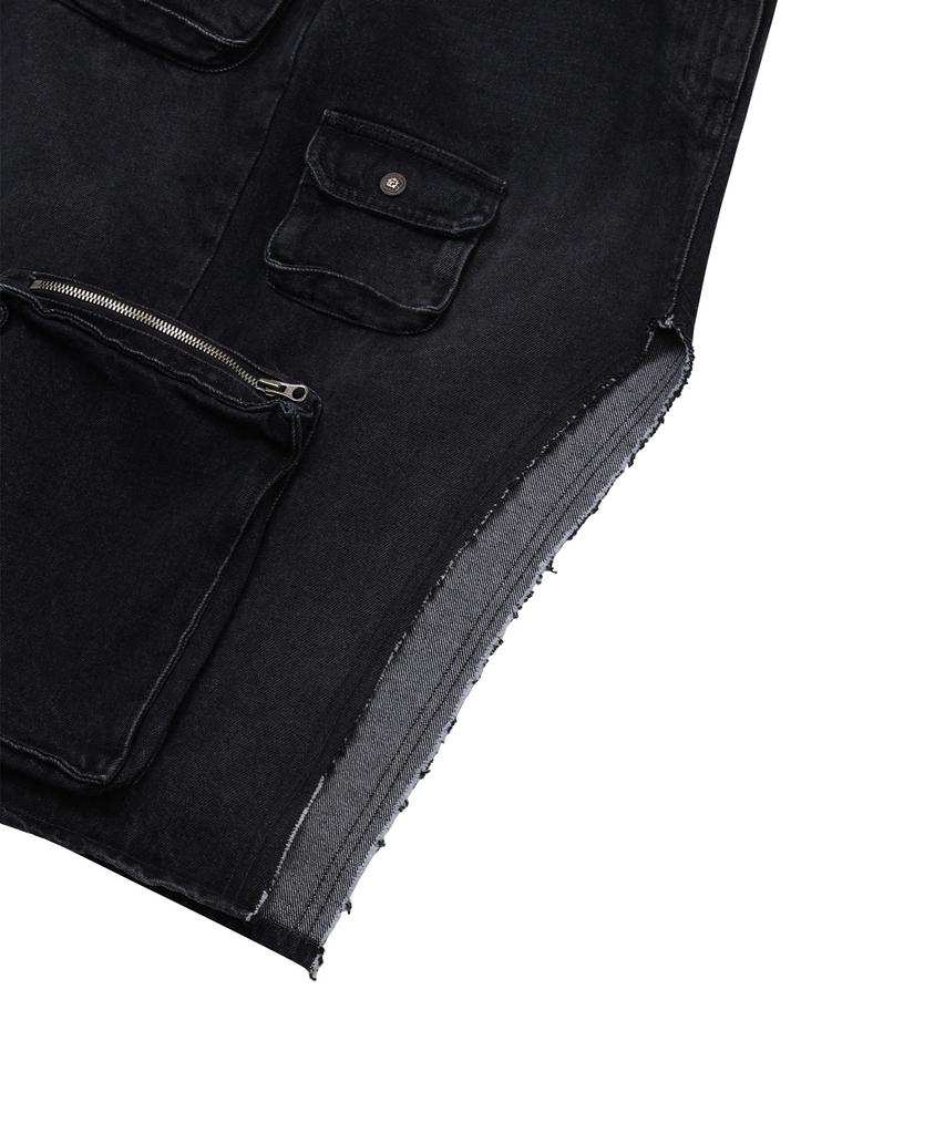 Ulkin [Runway] Artificial Cargo Midi Skirt_Charcoal