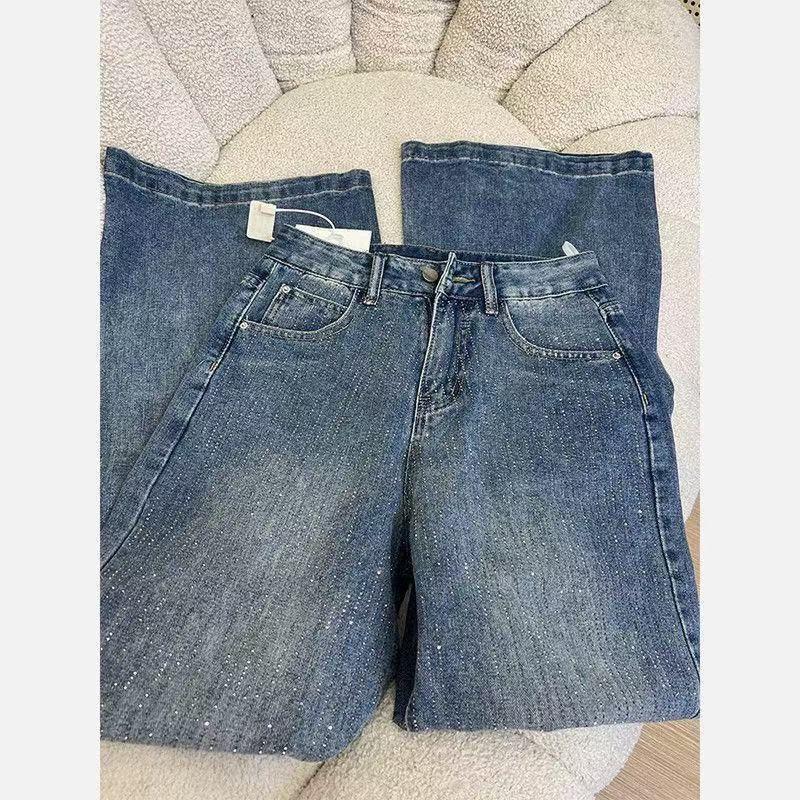 Gypsophila Rhinestone High-Waisted Loose Wide-Leg Jeans - Women's Spring/Autumn 2026
