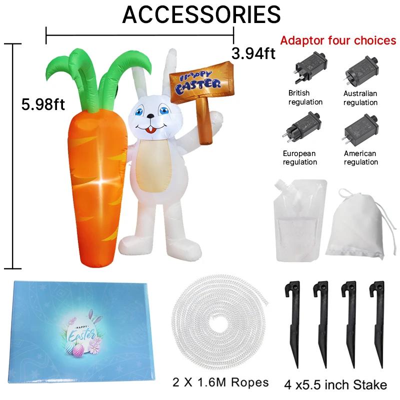 6FT Happy Easter Inflatable Rabbit With Carrot Road Signs Decor Glowing LED Lighted Airblown Yard Ornament Easter Inflatable US